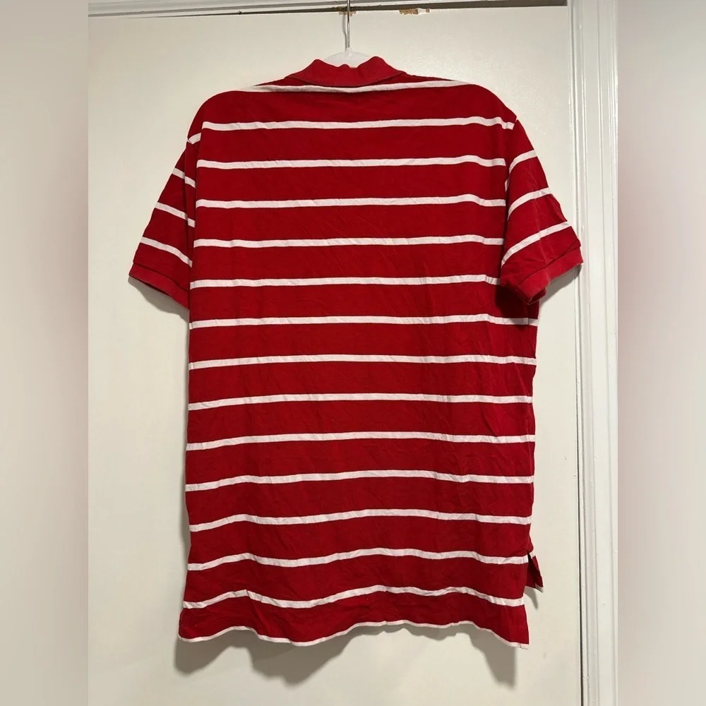 VTG 90s Polo Ralph Lauren Men's Sz: L Red & White Striped Short Sleeve Polo.